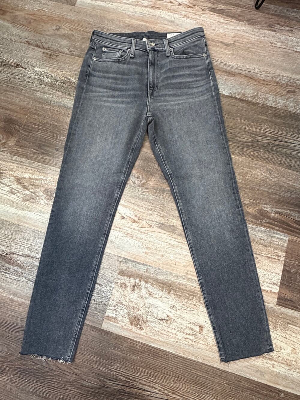 Rag & Bone Nina high rise ankle raw hem skinny in dark gray wash sz 27 EUC